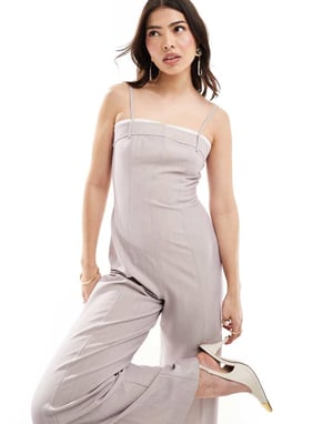ASOS DESIGN kontrasterande panel vidbent jumpsuit i sten