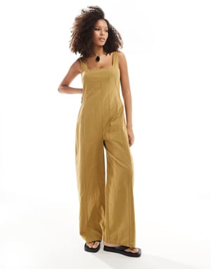 ASOS DESIGN fyrkantig hals tennis jumpsuit i khaki