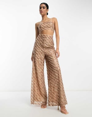 ASOS DESIGN 2 i 1 paljett jumpsuit i taupe
