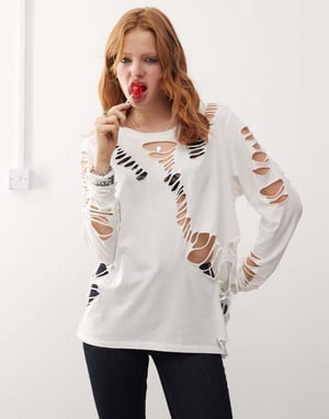 Cheap Monday långärmad t-shirt med rivet detalj i off-white