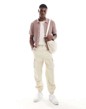 Abercrombie & Fitch knappargenomgång virkad stickad piké i taupe