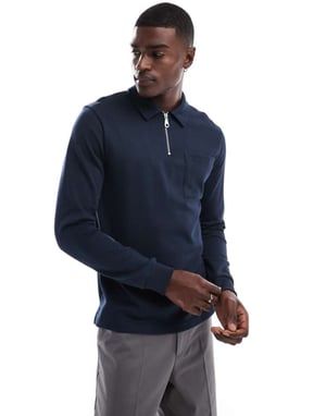 Farah Creston kvart zip polo sweatshirt i marinblå