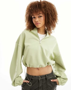 ASOS DESIGN tung halvdraget sweatshirt i tvättad khaki