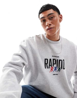 ASOS DESIGN boxig oversized sweatshirt med atletisk tryck i gråmelerat