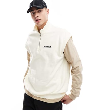 ASOS DESIGN ärmlös sweatshirt med hög krage och broderad detalj i ecru