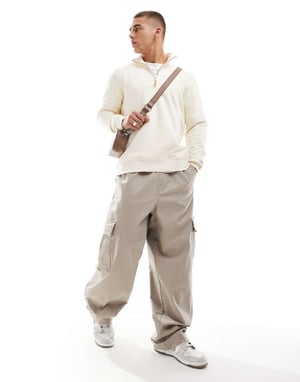 ONLY & SONS hög krage 1/4 zip-tröja i cream