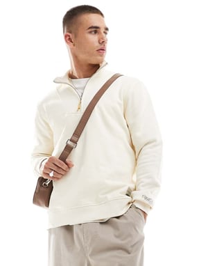 ONLY & SONS hög krage 1/4 zip-tröja i cream