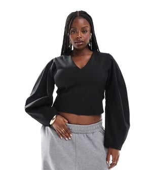 ASOS DESIGN Curve djup urringning kokongärmad topp i scuba-material i svart
