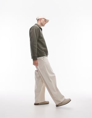 Topman premium tung oversized 1/4 zip sweatshirt i khaki