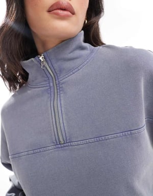 ASOS DESIGN oversized halv dragkedja sweatshirt i tvättad indigoblå
