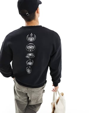 Jack & Jones oversized sweatshirt med himmelsk rygtryck i svart