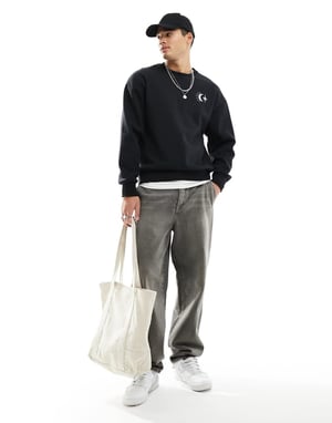 Jack & Jones oversized sweatshirt med himmelsk rygtryck i svart
