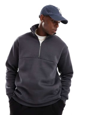 Utvald oversize halvdraget sweatshirt i kolgrått