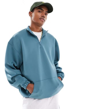 ASOS DESIGN oversized kvartdragkedja scuba sweatshirt i teal