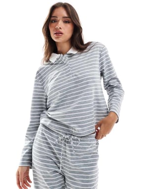 Vero Moda jersey polo topp i grå rand