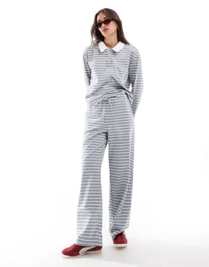 Vero Moda jersey polo topp i grå rand