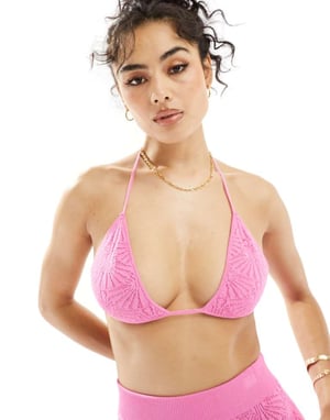 SNDYS präglad stickad bralette-set i rosa