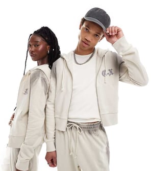 COLLUSION Unisex zip-through hoodie i ombre grå tvätt co-ord