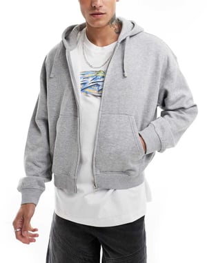 Veckodags boxy passform zip genom hoodie i grå melange