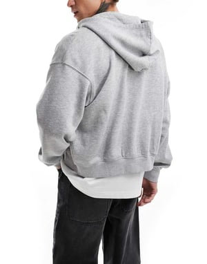 Veckodags boxy passform zip genom hoodie i grå melange