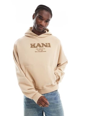 Karl Kani retro sprayad hoodie i mörkbeige