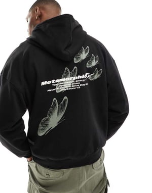 ONLY & SONS oversized hoodie med fjärilstryck i svart