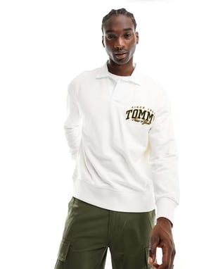 Tommy Jeans avslappnad lyx varsity rugbytröja i vit