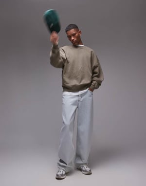 Topman överdimensionerad sweatshirt i tvättad khaki
