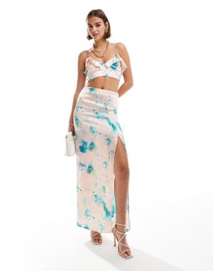 ASOS DESIGN satäng maxi kjol med marmortryck