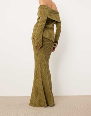 ASOS EDITION stickad full maxi kjol set i grön