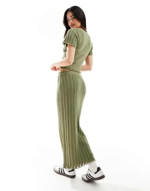 ASOS DESIGN ribbad maxikjol i khaki