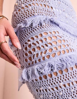 ASOS LUXE koord strand virkad maxikjol med pärlprydnad i blått