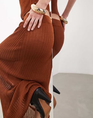 ASOS EDITION finstickad genomskinlig maxikjol set i rost