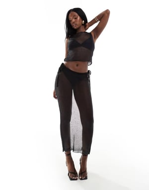 ASOS DESIGN stickad metallisk midaxi kjol co-ord i svart