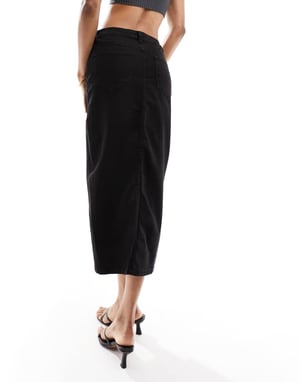 Vero Moda Tall denim midi kjol i svart