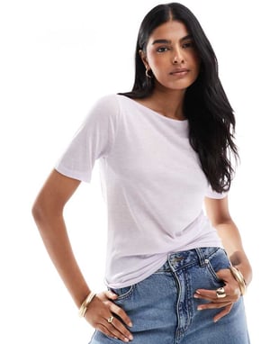 Abercrombie & Fitch sheer jersey t-shirt in lavender with slash neck