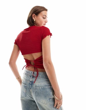 COLLUSION textured baby tee with tie back in red