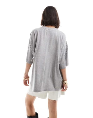 ASOS DESIGN crystal embellished oversized t-shirt in grey