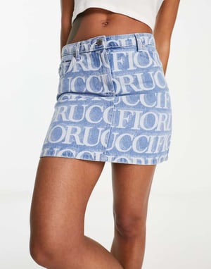 Fiorucci monogram denim minikjol i ljus vintage