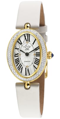 GV2 Piazza Navona Swiss Quartz Slim Movement 1062  Silver/White Dial, Ivory White Handmade Italian Leather Silk Watch