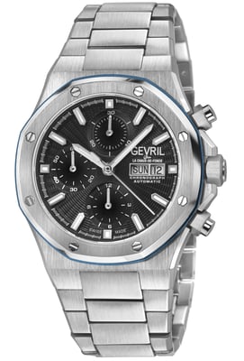 Gevril Men's Kingsgate Swiss Automatic Chronograph Movement ETA 7750 Blue Dial, Stainless Steel Watch