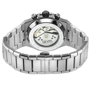 Gevril Men's Kingsgate Chronograph SS Case,Black Bezel, Black Dial, Stainless Steel Satin Bracelet.