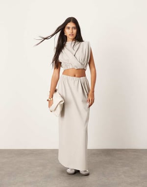ASOS EDITION jersey twist detail crop top with elastic hem co-ord in pale grey