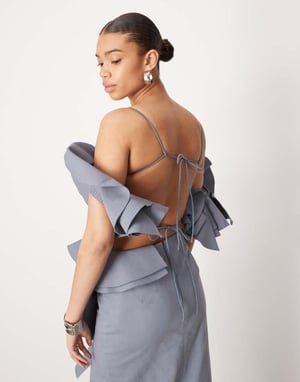ASOS EDITION ultimate raw edge ruffle crop top co-ord in blue