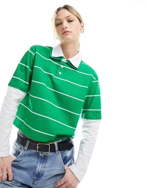 ASOS DESIGN dubbel lager passform randig rugbytröja i grön och vit