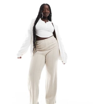 ASOS DESIGN Curve supersoft bred ribbad jogger i varm grädde