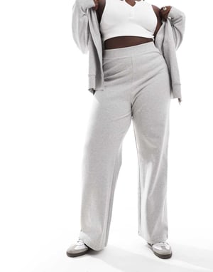 ASOS DESIGN Curve supersoft co-ord vidbenad jogger i gråmelerad - GRÅ