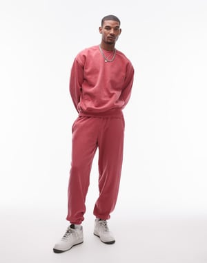 Topman vintage tvättad oversized jogger i röd