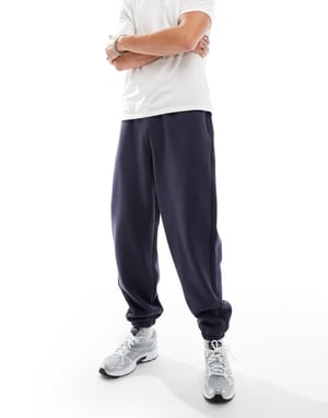 ASOS DESIGN premium tyngdtjock oversize joggers 400gsm i marinblå