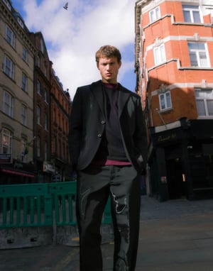 Topman relaxed mixed fabric suit jacket in black